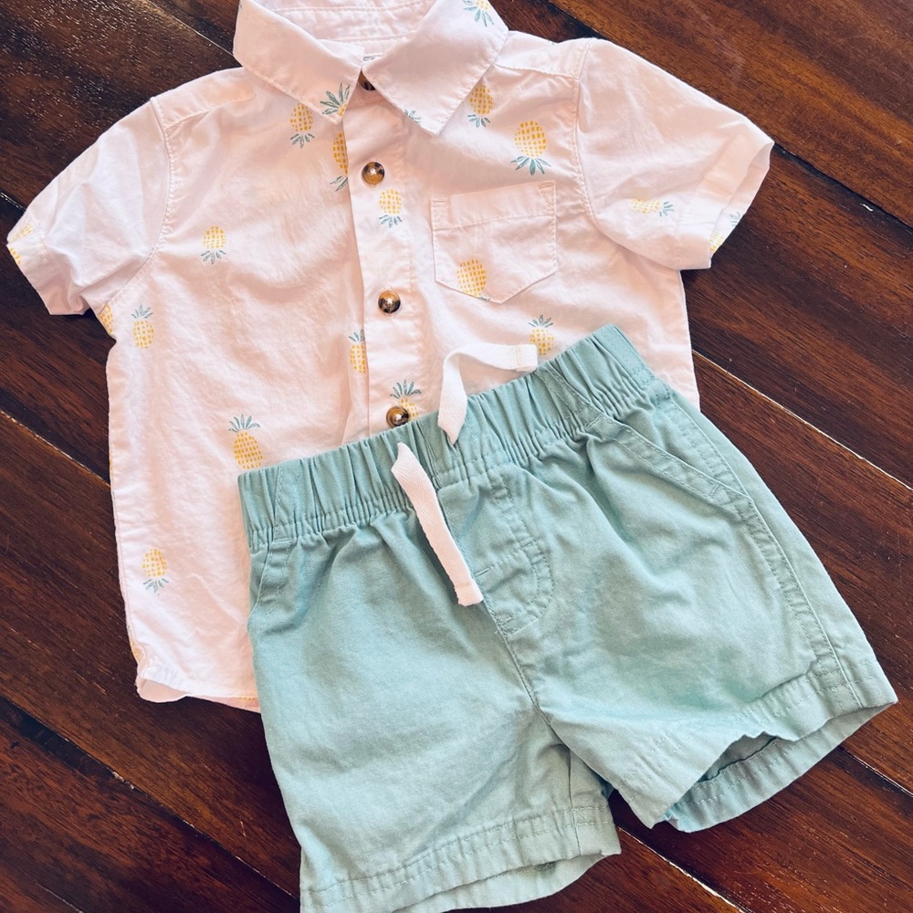 Carter's White Shirt with Yellow Pineapple Print